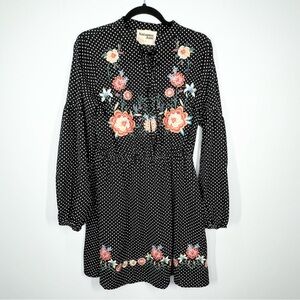 Savanna Jane Polka Dot Embroidered Floral Long Sleeve Dress Large